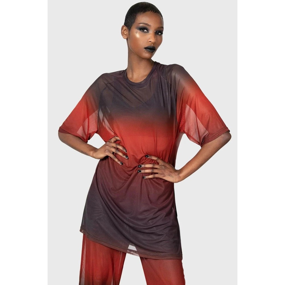 Killstar Unreal Trance Mesh Top Red Ombre Alternative Unisex medium